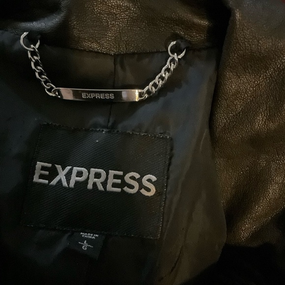 Express Brown Faux Leather Moto Jacket Quilted Shoulders Size L - Picture 10 of 11